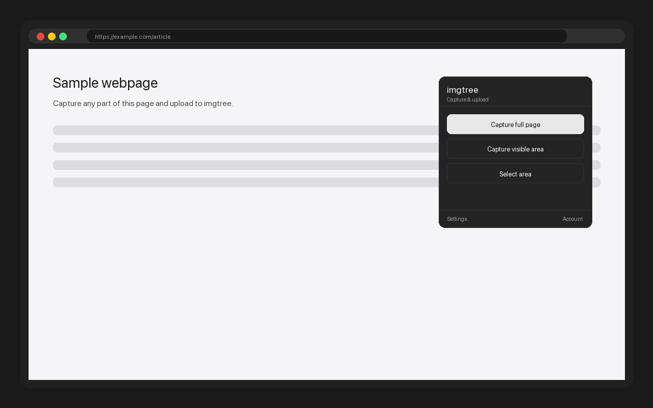imgtree extension popup with capture mode buttons